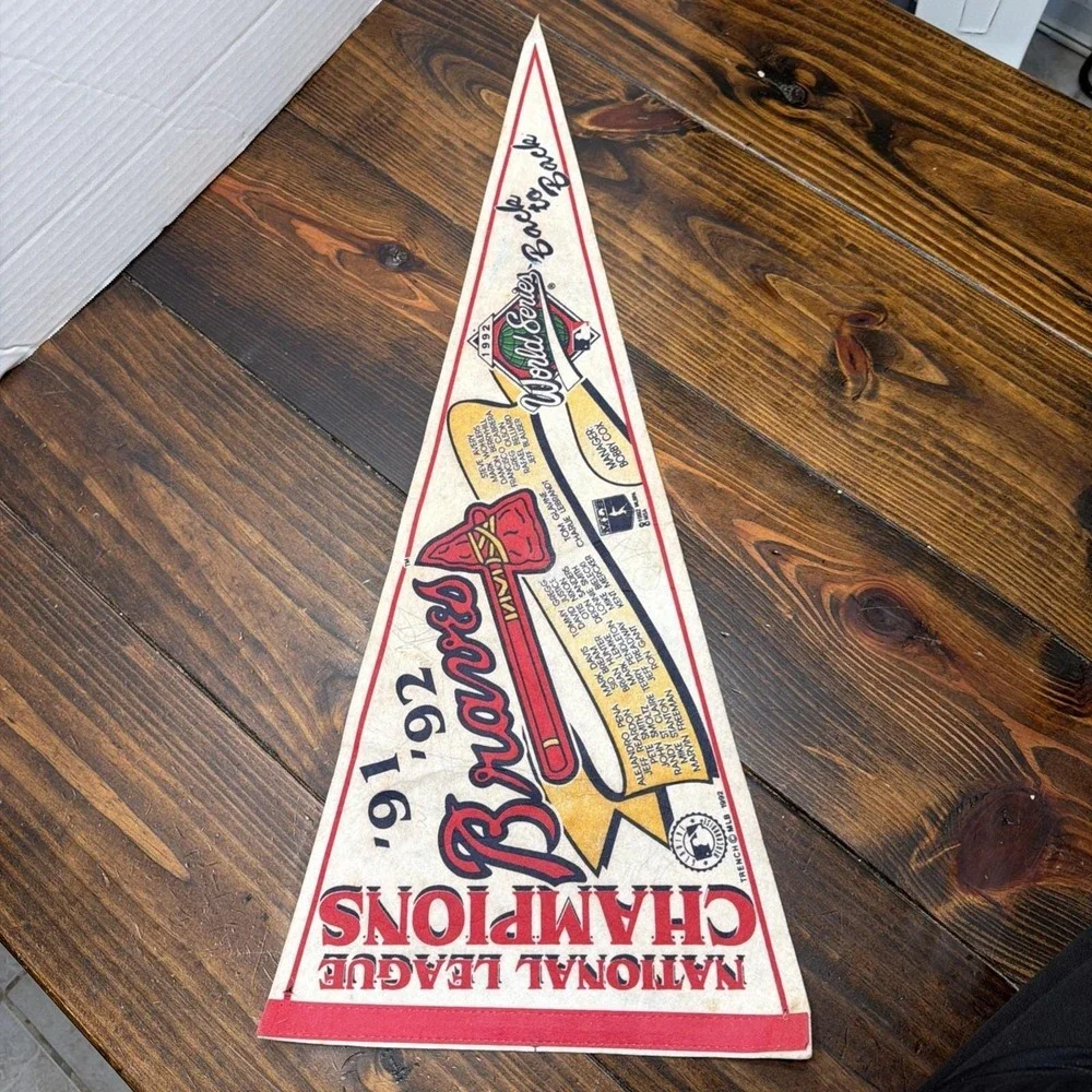 Vintage 1991-1992 Atlanta Braves NL Champions Pennant Signed World Series Felt